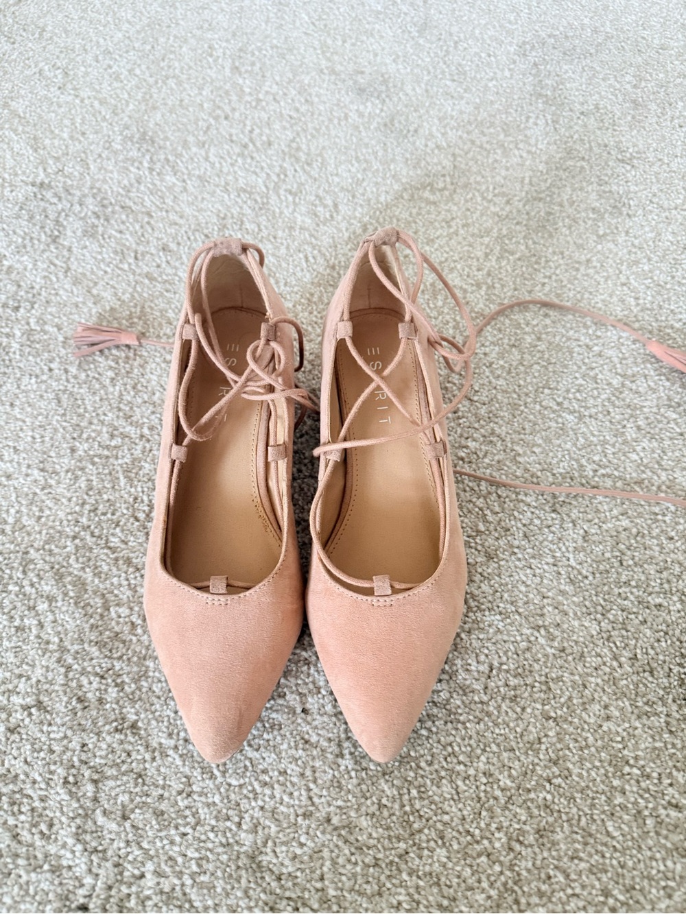 Esprit Suede Pointed-Toe Lace-Up Heels in Dusty Pink
